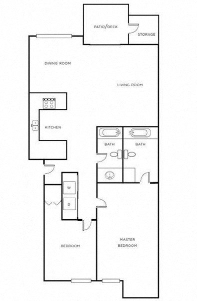 Floor plan for 2 beds, 2 baths, 985 sqft